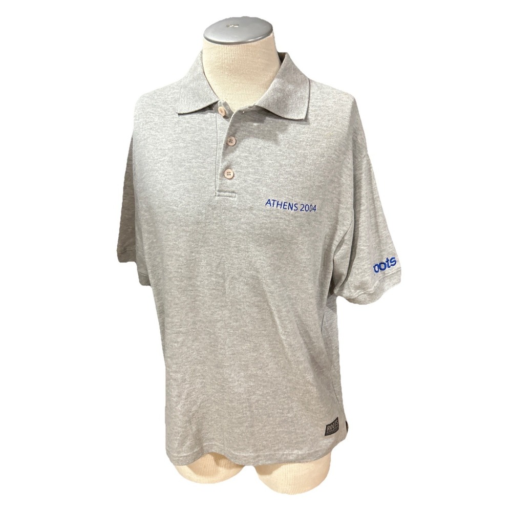 Roots Athletic Polo Shirt Mens Medium Athens 2004 Grey Vintage